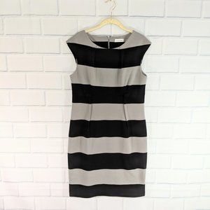 Calvin Klein Gray/Black Striped Ponte Knit Sheath
